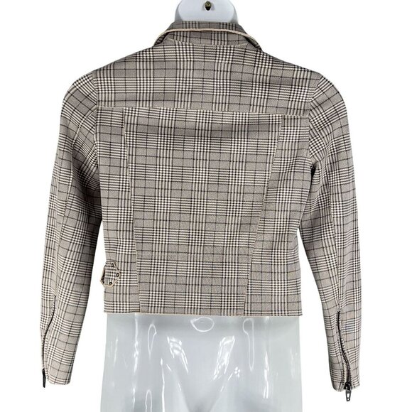 BlankNYC S Windowpane Plaid Moto Jacket Asymmetrical Zip Pockets Faux Suede Chic - Picture 3 of 16